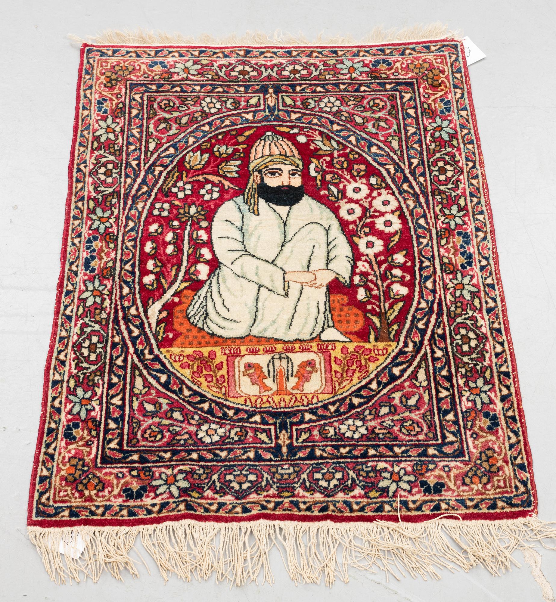 Matta, semiantik Kirman laver, figural, ca 82 x 59.