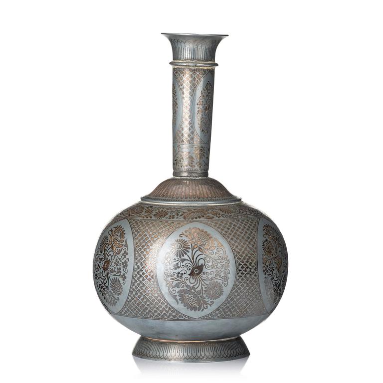 A metal base enamelled and silver inlay Surahi, Bidar, Deccan India 19th century.