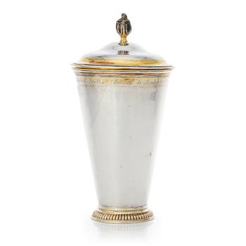 163. A Baltic 18th century parcel-gilt silver beaker and cover, mark of Wilhelm Christian Hillebrandt, Reval (1758-1780).