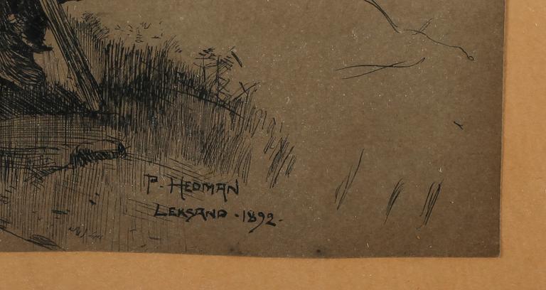 PELLE HEDMAN, tusch, signerad Leksand 1892.