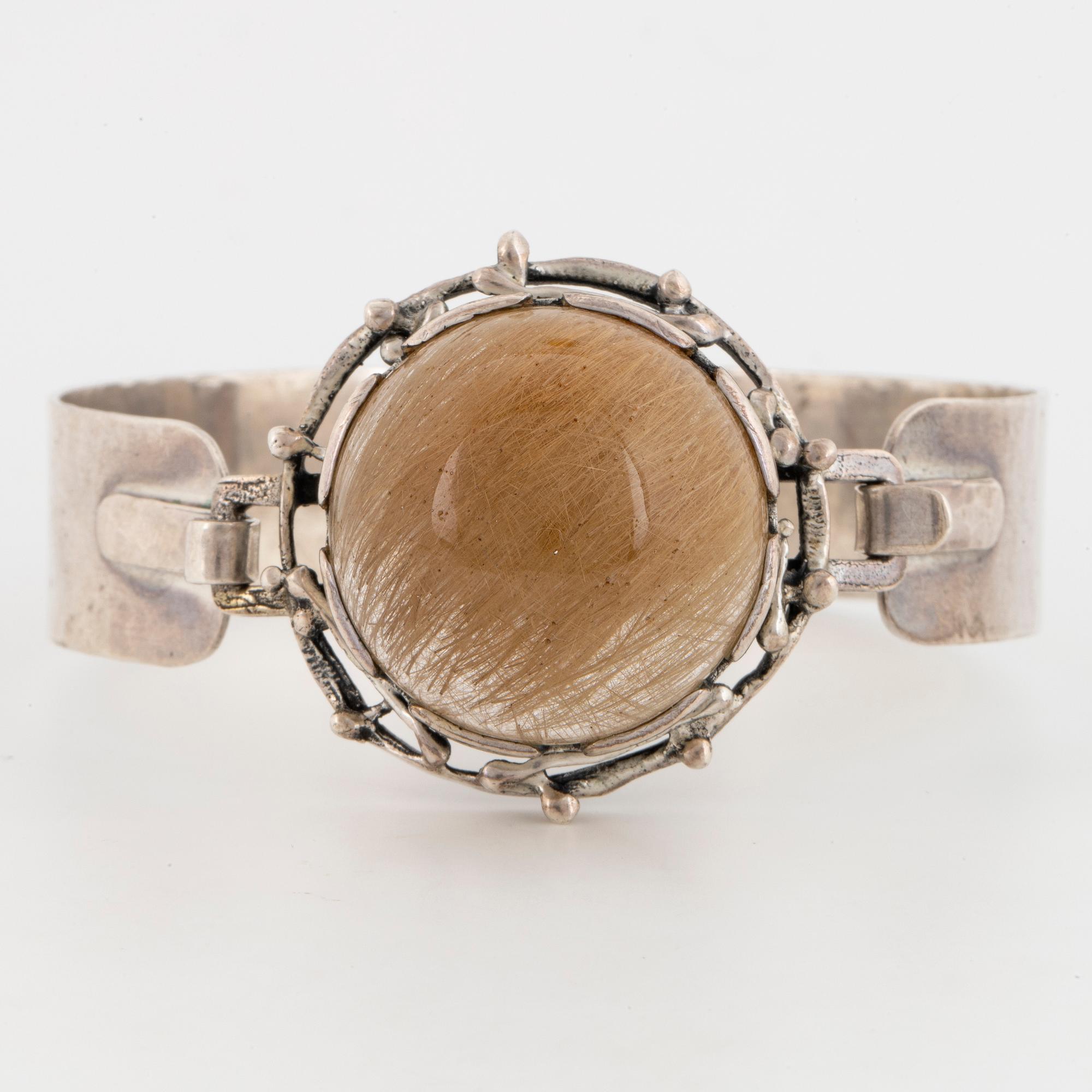 Bangle and pendant silver with cabochon cut rutile quartz, Klintz, necklace Alton.