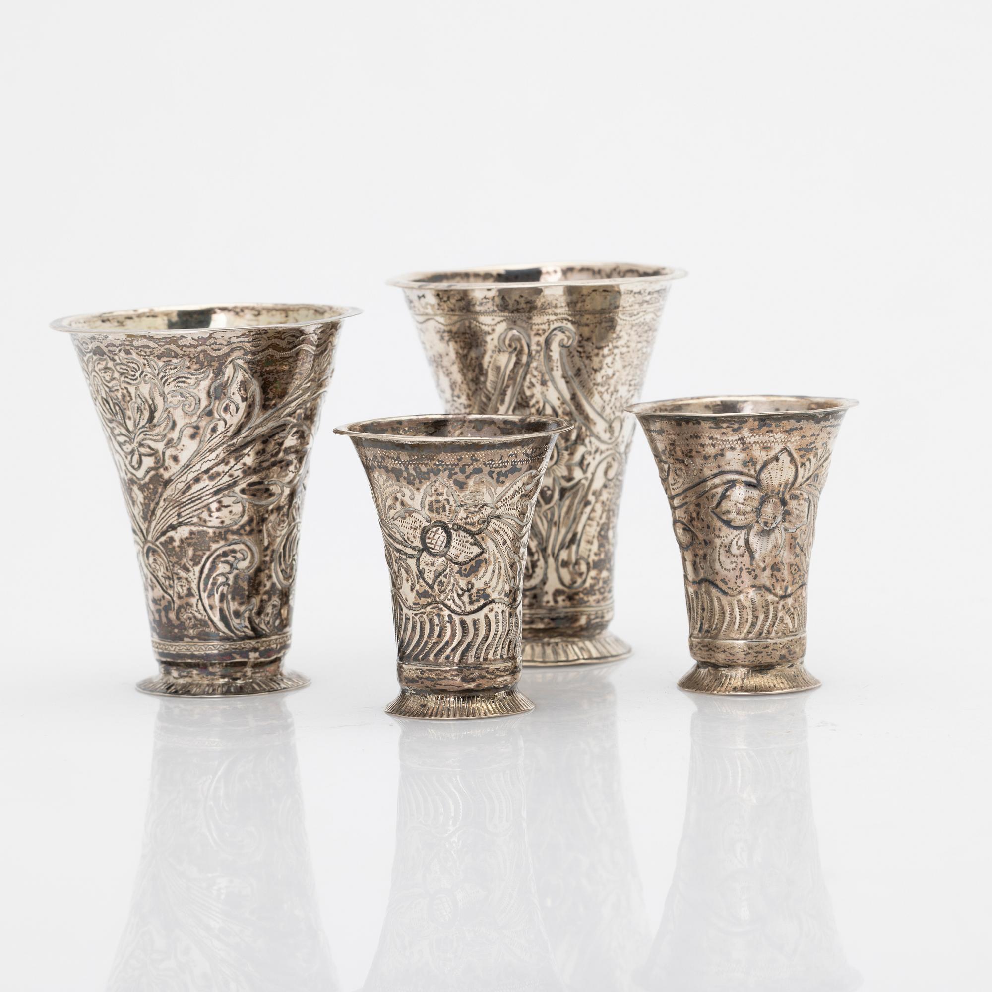 Four silver beakers, Sweden, 18th century.