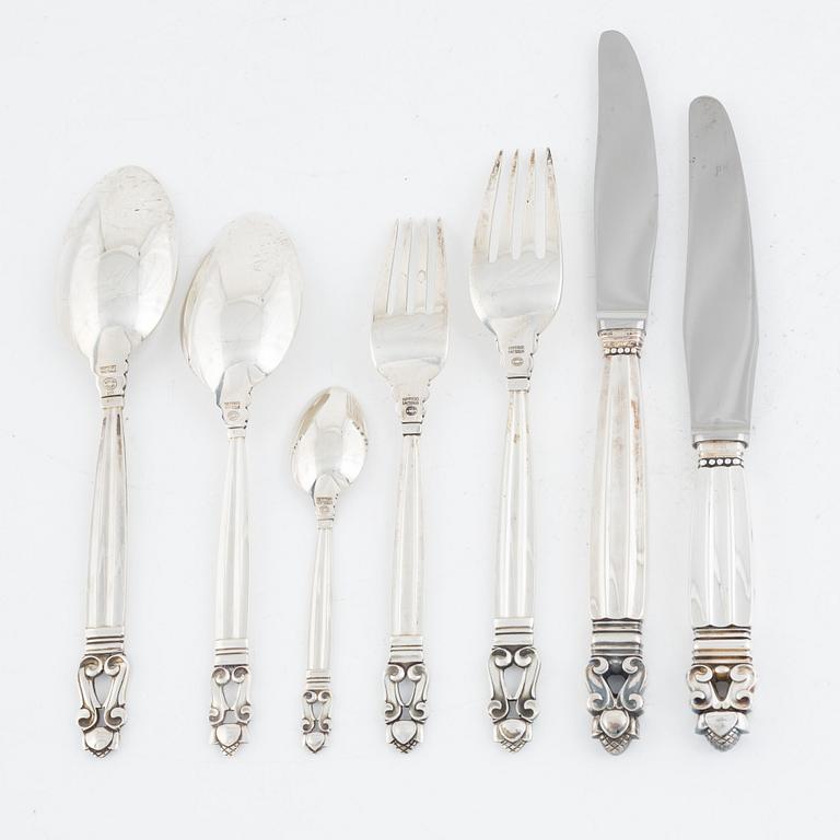 Johan Rohde, a 73-piece sterling silver flat wear set, "Konge/Acorn", Georg Jensen, Denmark.