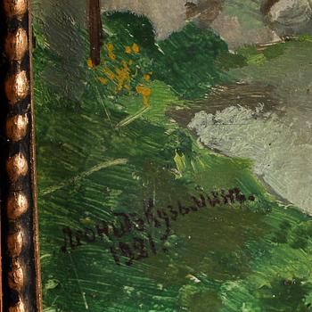LEONID KUZMIN, olja på pannå, otydligt signerad, daterad 1921.