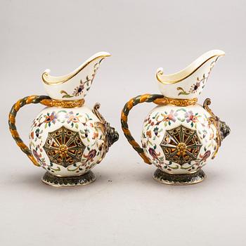 A pair of Rörstrand majolica jugs around 1900.