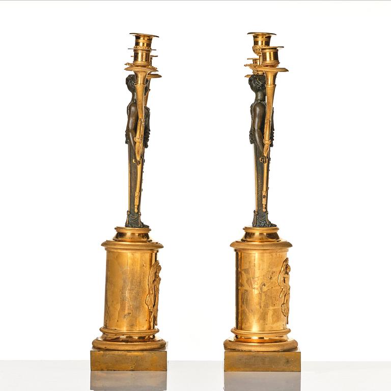 A pair of Swedish empire candelabra, attributed to R F Lindroth.