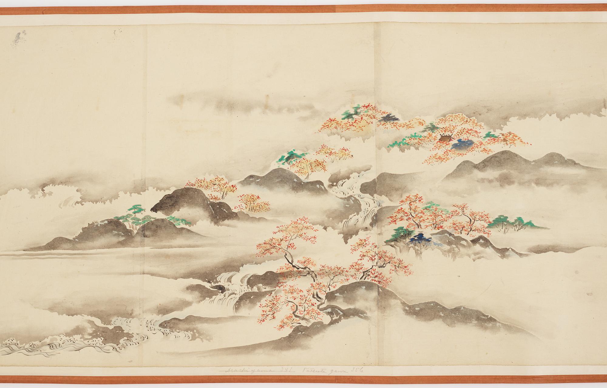 A Japanese Makimomo, ink and colour on paper, Meiji (1868-1912).