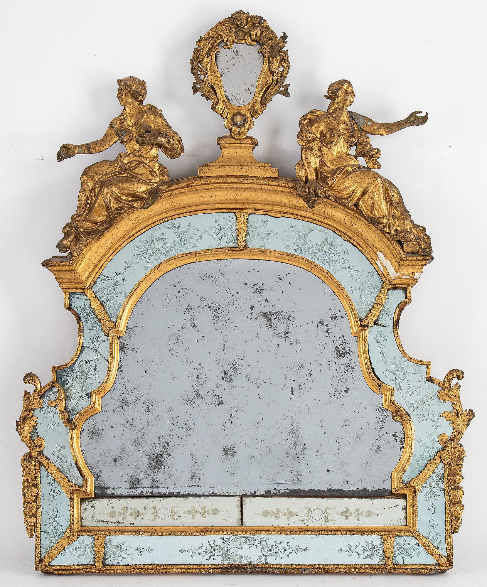 A late Baroque mirror overpiece from the workshop of Burchardt Precht (Master 1674-1738), early 18th century.