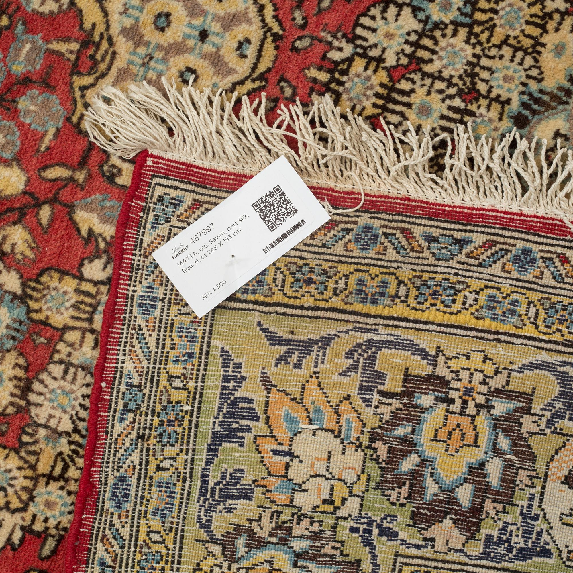MATTA, old, Saveh, part silk, figural, ca 248 X 153 cm.