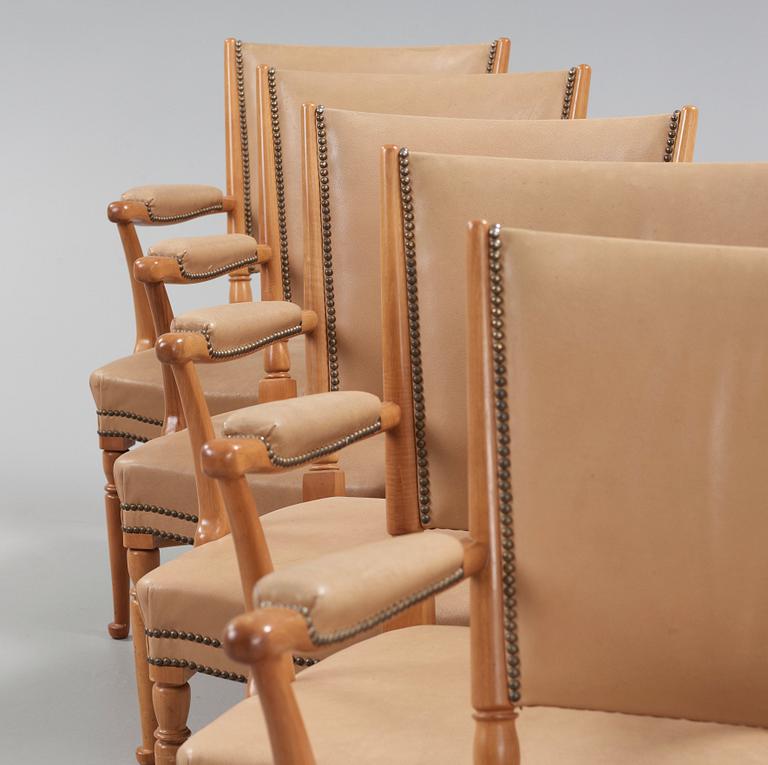 A set of six Josef Frank mahogany dining chairs, model 725, Svenskt Tenn.