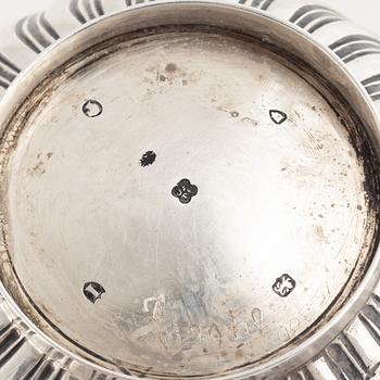 A silver coffee pot and a sugarbowl, including John Aldwinckle & Thomas Slater, London, England, 1844.