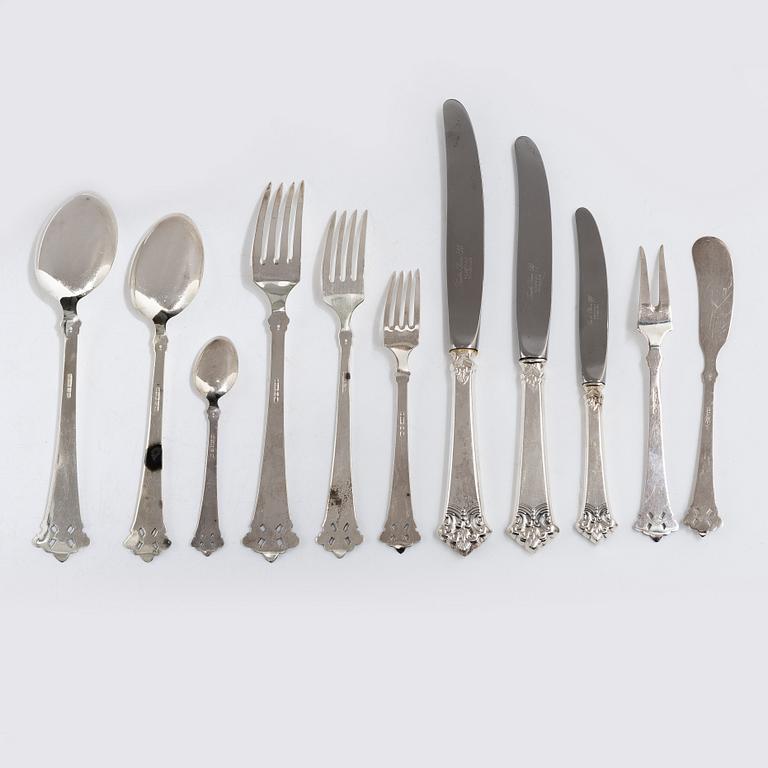 Theodor Olsen, cutlery set, 111 pieces, silver, model Anitra, in a case by master carver Emil Sandberg (1905-1998).