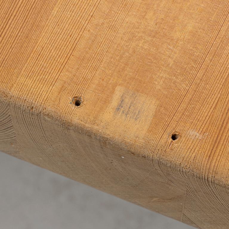 A dining table, trestle table, pine, Krogenes Möbler, Norway, mid-20th century.