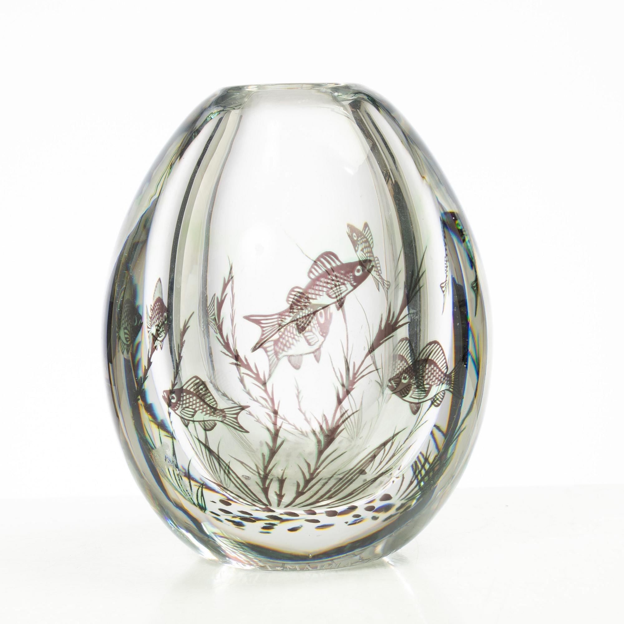 Edward Hald, vas, glas, "fiskgraal", Orrefors, 1900-talet mitt.