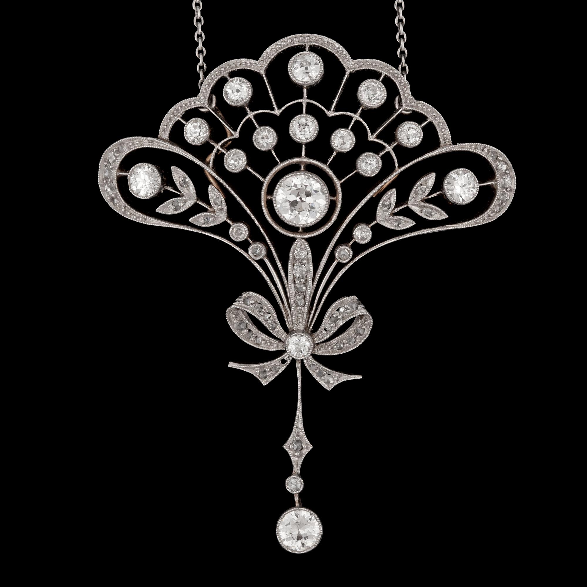 A brillliant cut diamond pendant/necklace, tot. app. 1.40 cts.