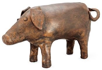 449. A brown leather figure of a pig, Svenskt Tenn, circa 1960.