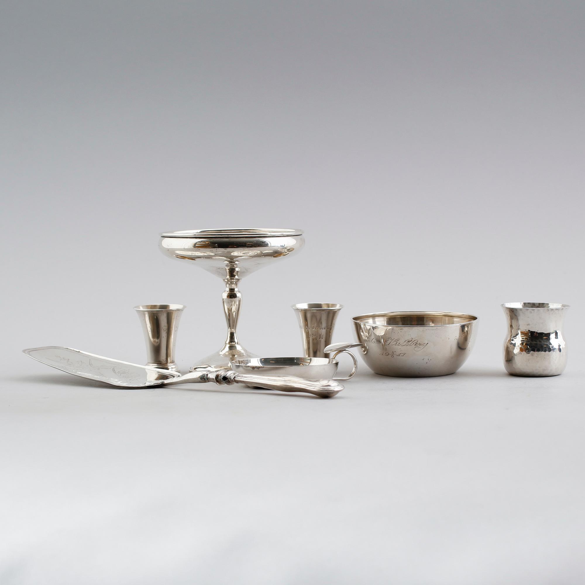 SAMLING SILVERFÖREMÅL, 7 delar, bla MEMA. Vikt ca 385 g.