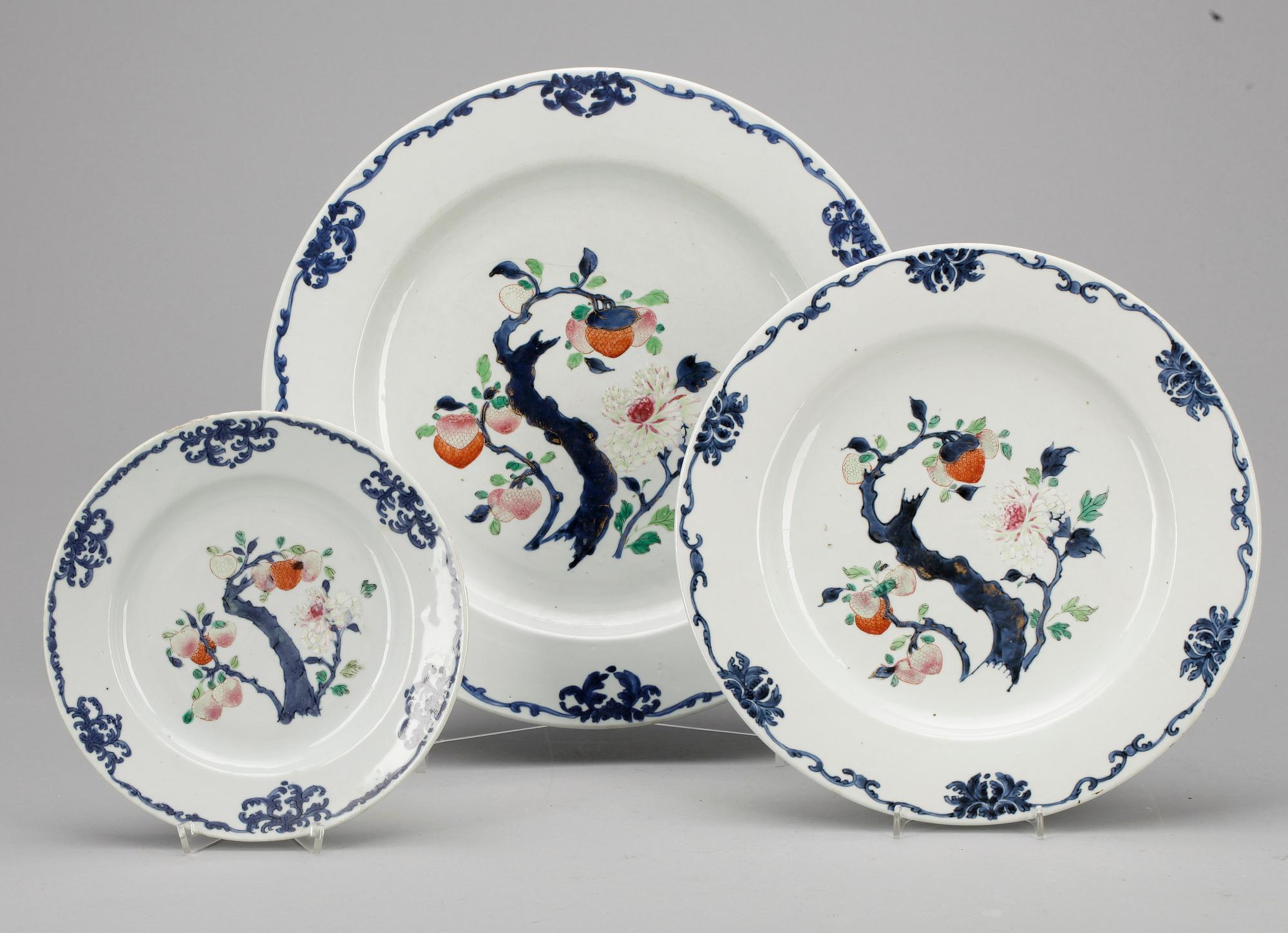 FAT, 3 st, porslin, Kina, 1700-tal.