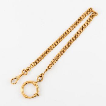 Pocket watch with chain, 18K gold.