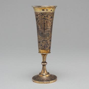 A Russian 19th century silver-gilt and niello champagne flute, unidentified makers mark, Moscow first half of 19th c.