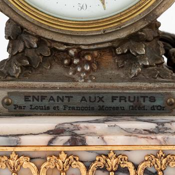 A mantle clock, Louis and Francois Moreau, France, early 20th Century.