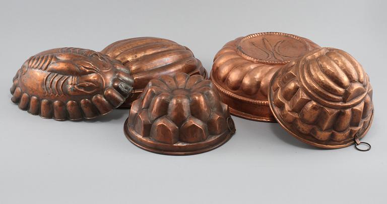 ALADÅBFORMAR, 5 delar, koppar, 1800 och 1900-tal.