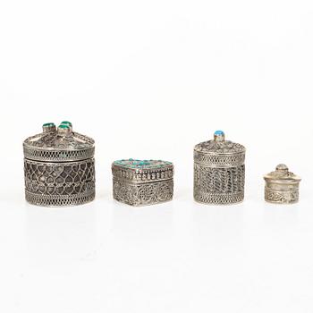 Boxes, 10 pcs, silver, with stones, 20th century.