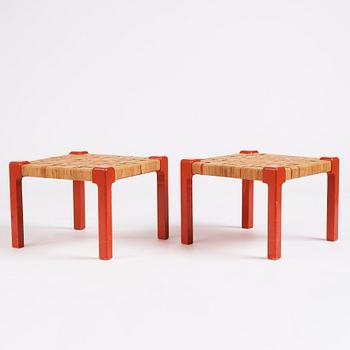 Josef Frank, a pair of lacquered coral red stools, 'model 2235', Svenskt Tenn, Stockholm 1950-60s.