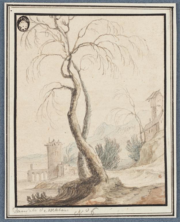 UNKNOWN ARTIST 17TH CENTURY. With text: 'Daniel de Malinas'. (2). Watercolour and inkwash 11.5 x 9.5 cm.