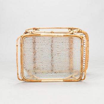A mid 1900s bamboo and rattan serving trolley.
