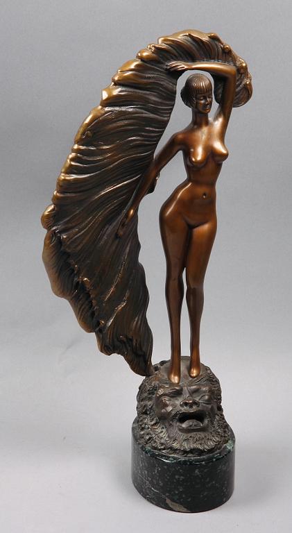 OKÄND KONSTNÄR, skulptur, brons. Otydl sign o numr. Art Deco-stil. 1900-talets andra hälft.