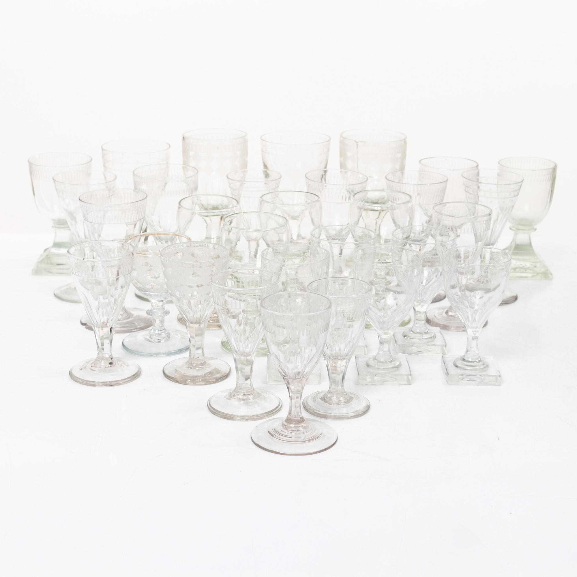 A set of thirty late Gustavian glasses, including from Casimirsborgs glassworks, late 18th/early19th century.