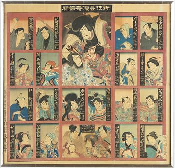 Sugoroku-spel, Kabuki skådespelare, träsnitt, Meiji (1868-1912) / tidigt 1900-tal.