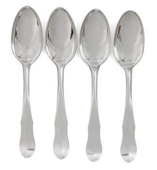 545. A set of twelve Swedish silver table spoons, marks of Nils Petter Kull, Karlshamn 1800.