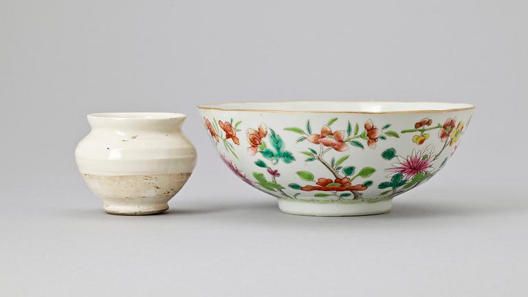 SKÅL samt KRUKA, 2 st, Kina, bl a troligen Qing 1800-tal.