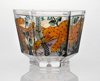 A Gunnar Cyrén glass bowl, "Leopardlek", Orrefors 1990.