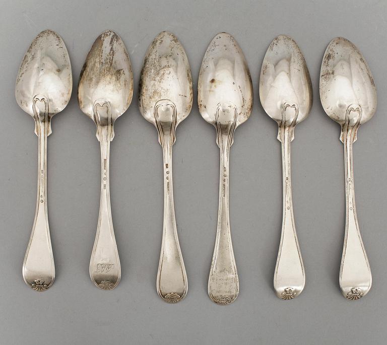 MATSKEDAR, 6 st snarlika, silver, bland annat Johan Wahlström, Jönköping. 1800-tal. Vikt ca 380 cm.
