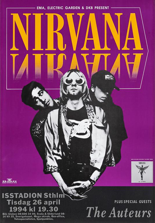 Nirvana, konsertaffisch, från den inställda konserten på Isstadion, Stockholm, 26 april, 1994.