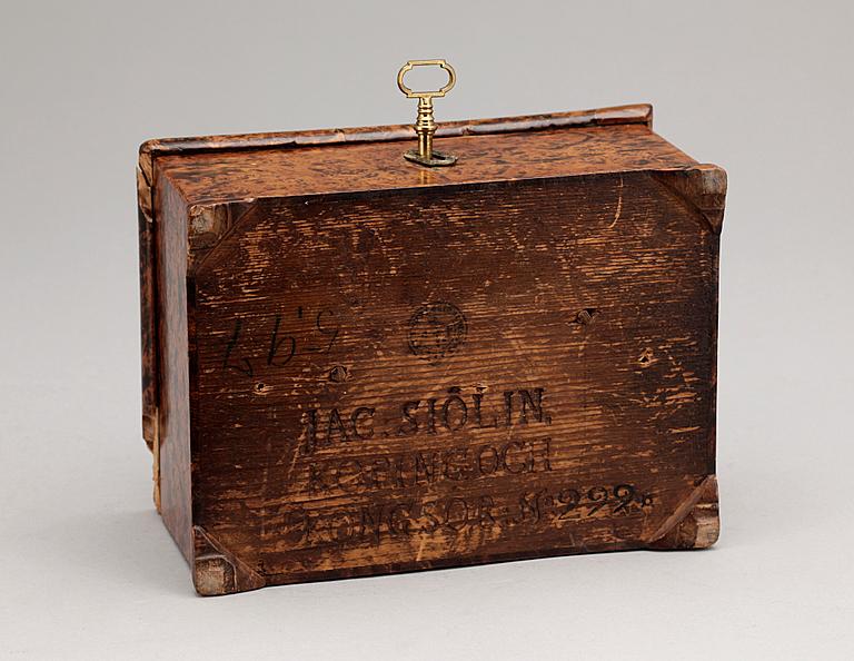 SKRIN, märkt Jacob Siölin, nr 299, Köpings hallstämpel, 1700-talets andra hälft.