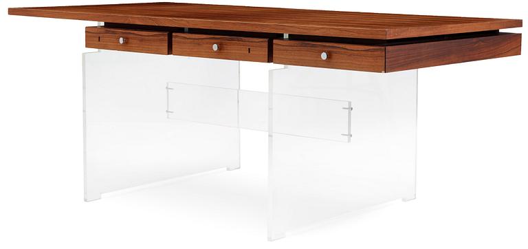 A Poul Nørreklit palisander top desk with plexiglass base, Sigurd Hansens Møbelfabrik, Denmark 1960's.