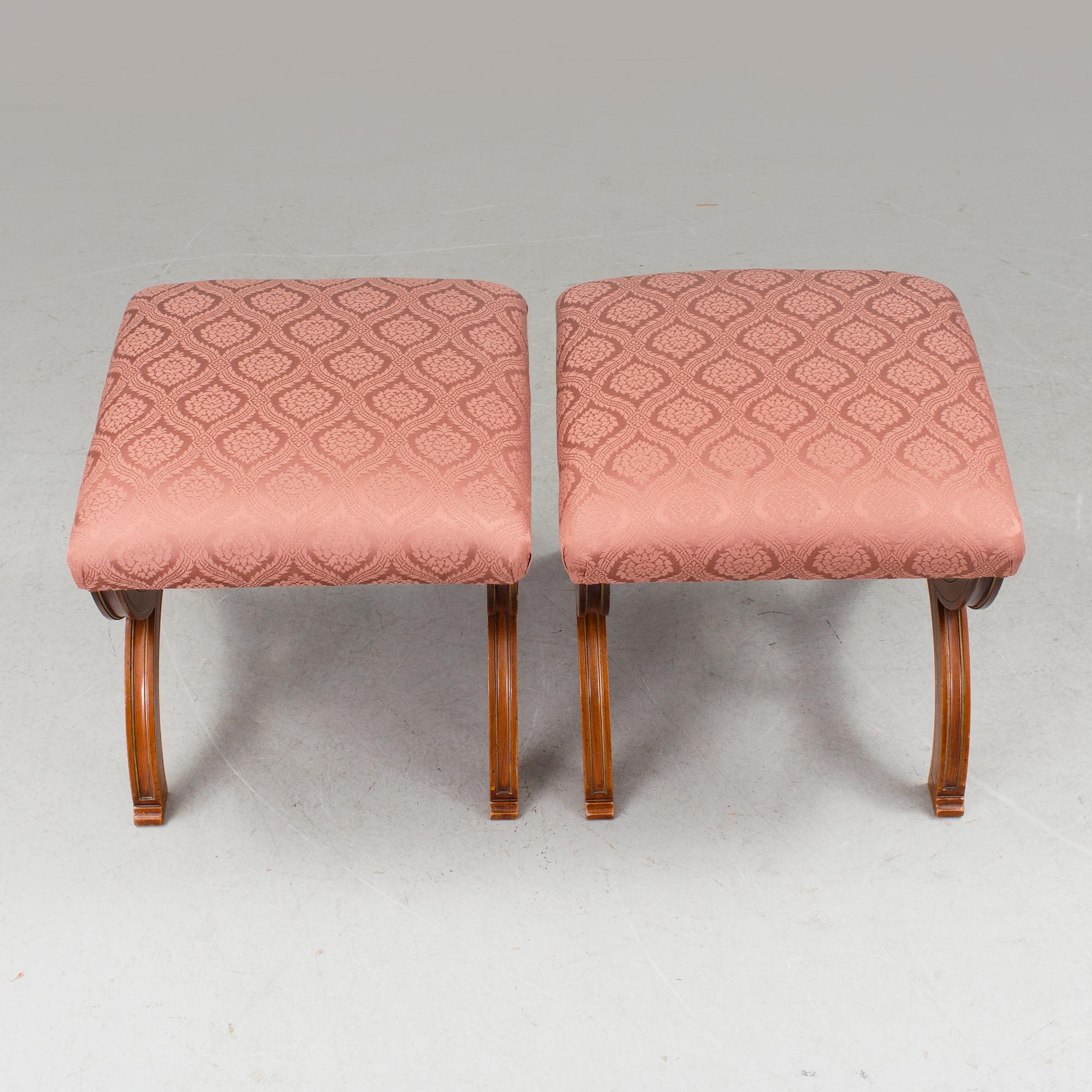 A pair of walnut stools by A. Svensson & Sons Göteborg c. 1900.