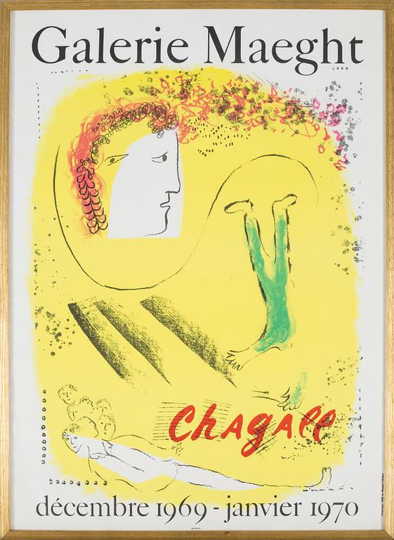 Two lithographic exhibit posters in colors after Marc Chagall, Mourlot, second half of the 20th century.