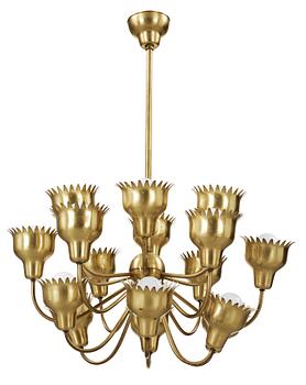 Hans Bergström, an eighteen armed 'Beehive' brass chandelier, Ateljé Lyktan, Swedish Modern, 1940-50's.