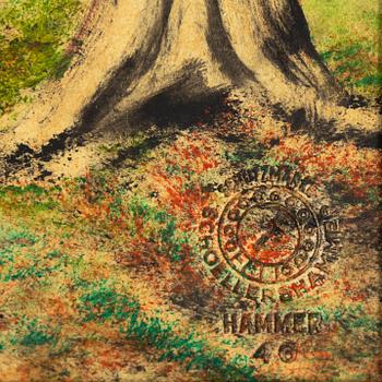 Andreas Alariesto, mixed media on paper on panel, signed.