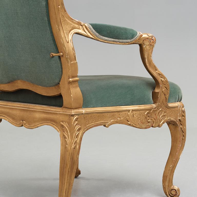 A large Swedish Rococo armchair by Carl Magnus Sandberg (master in Stockholm 1759-1789), circa 1760.