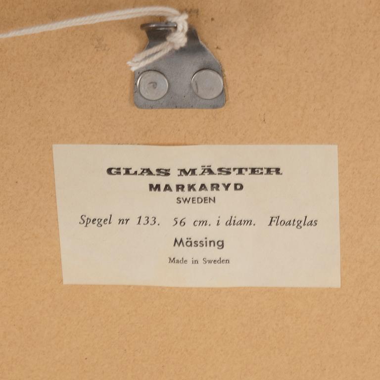 A brass famed mirror from Glas Mäster, Markaryd, second half of the 20th Century.