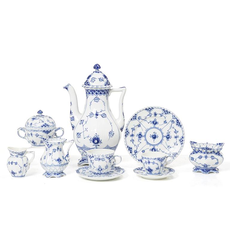 Royal Copenhagen, a 35-piece 'Blue Fluted' coffee service, including Full Lace, Denmark.