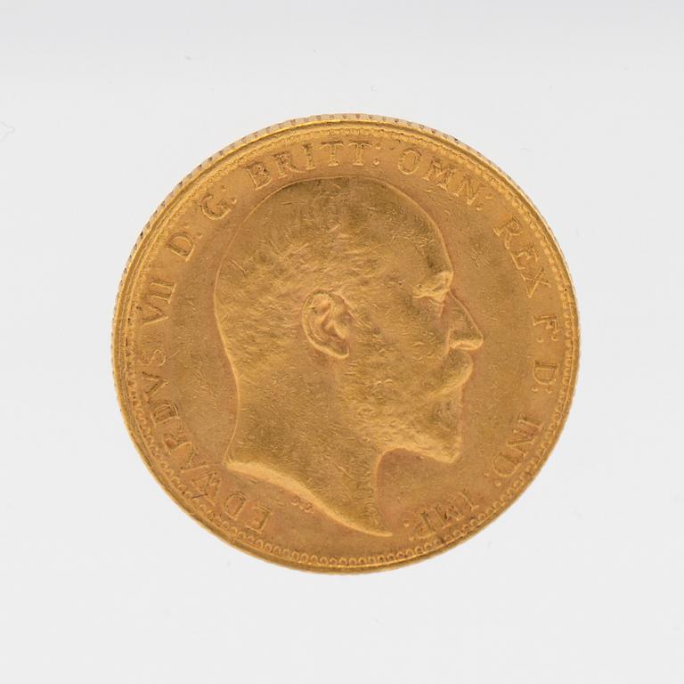 Gold coin Edward VII Great Britain 1905.