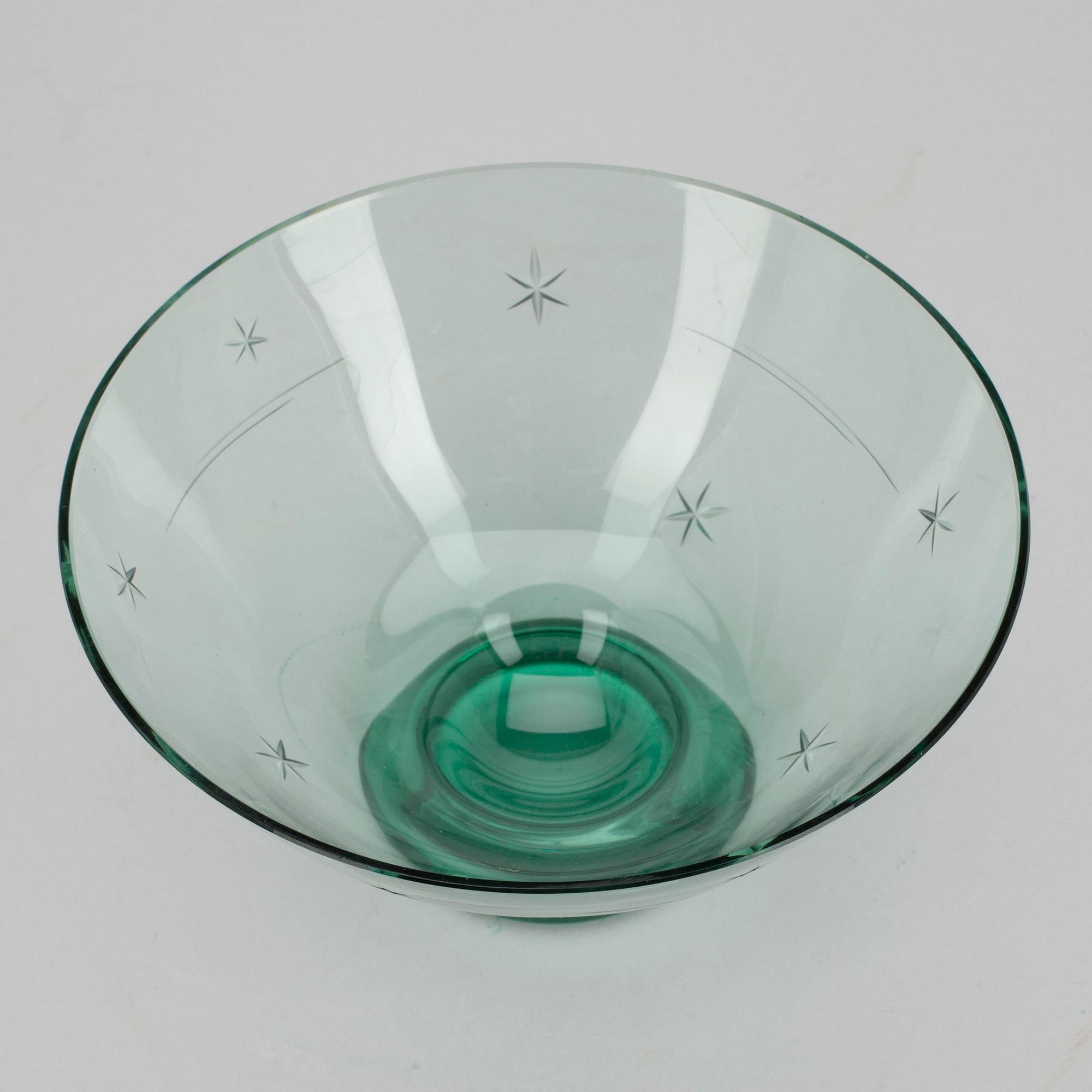 SKÅL, grönt glas, signerad G. Hongell - Karhula. 1940-tal.