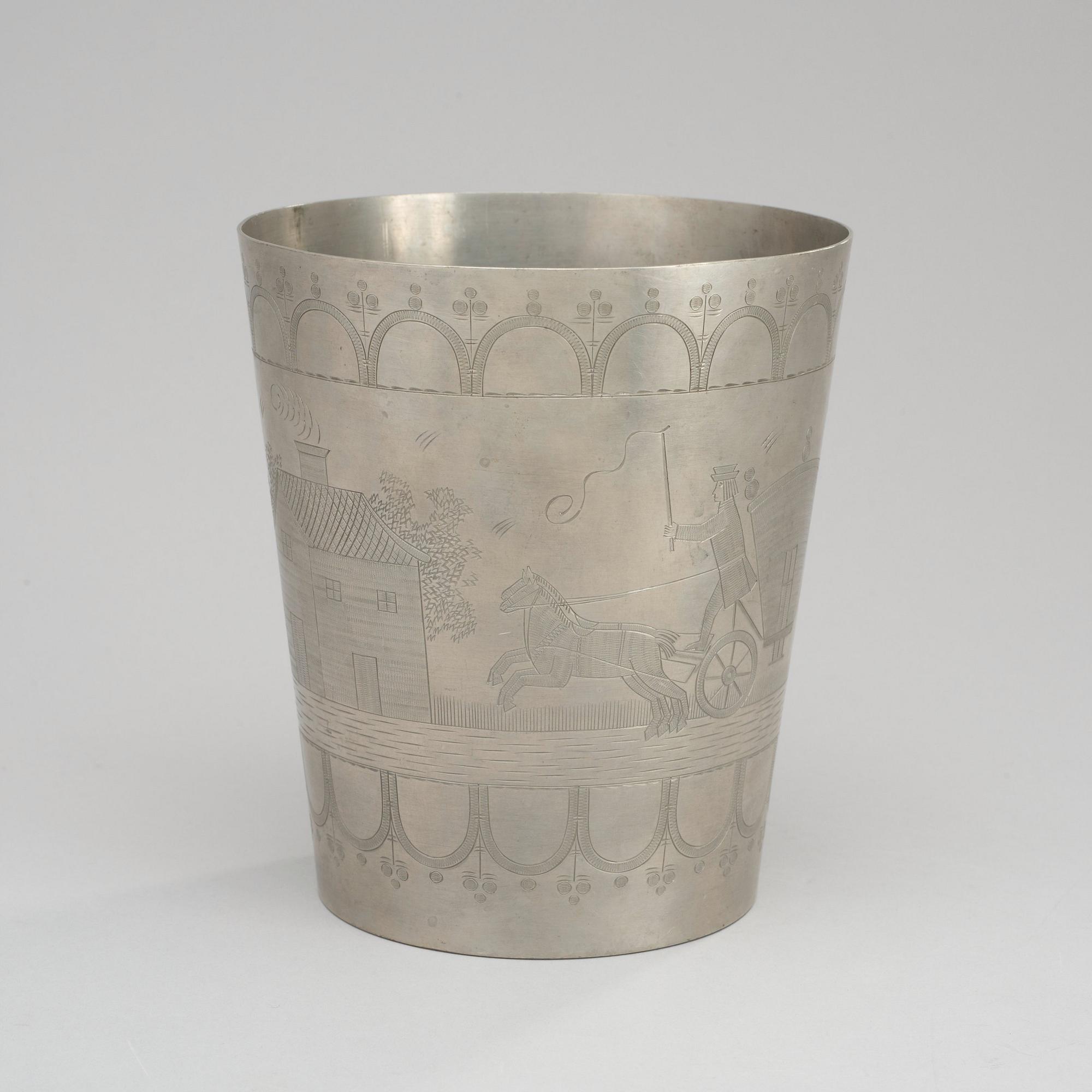 A Svenskt Tenn engraved pewter cup, Stockholm 1943, model 1010.